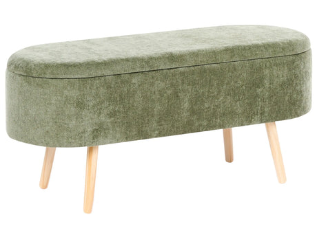 Bench Green Chenille Fabric Upholstery Pine Wood Legs with Storage Bedroom Living Room Accessory Beliani