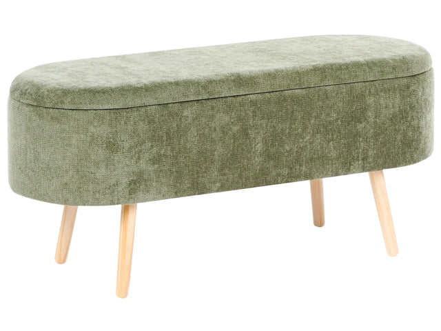 Bench Green Chenille Fabric Upholstery Pine Wood Legs with Storage Bedroom Living Room Accessory Beliani