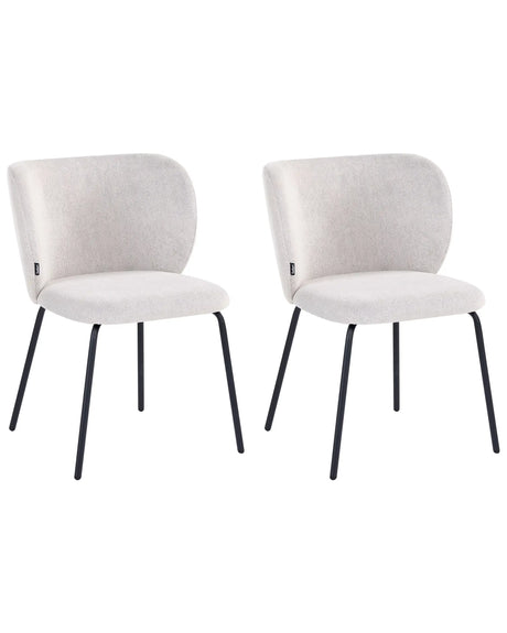 Set of 2 Dining Accent Chairs Off-White Upholstery without Armrests Metal Base Retro Design Beliani