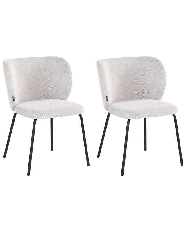 Set of 2 Dining Accent Chairs Off-White Upholstery without Armrests Metal Base Retro Design Beliani
