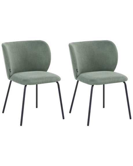 Set of 2 Dining Accent Chairs Light Green Upholstery without Armrests Metal Base Retro Design Beliani