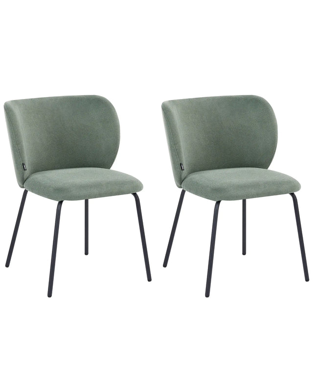 Set of 2 Dining Accent Chairs Light Green Upholstery without Armrests Metal Base Retro Design Beliani