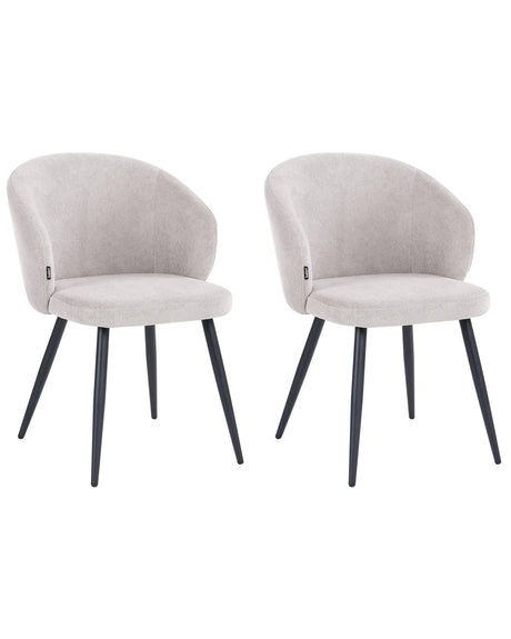 Set of 2 Dining Accent Chairs Off-White Upholstery without Armrests Metal Base Retro Design Beliani