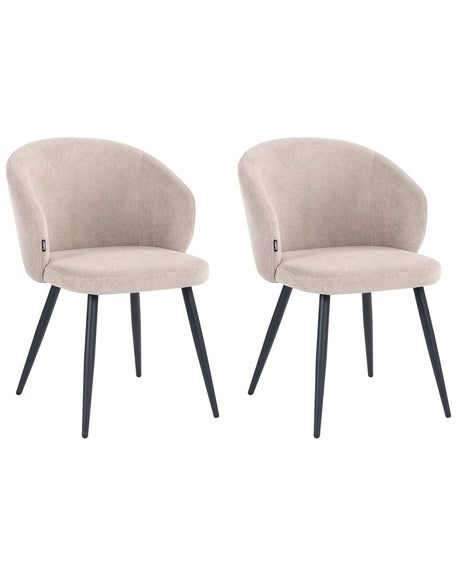 Set of 2 Dining Accent Chairs Taupe Upholstery without Armrests Metal Base Retro Design Beliani