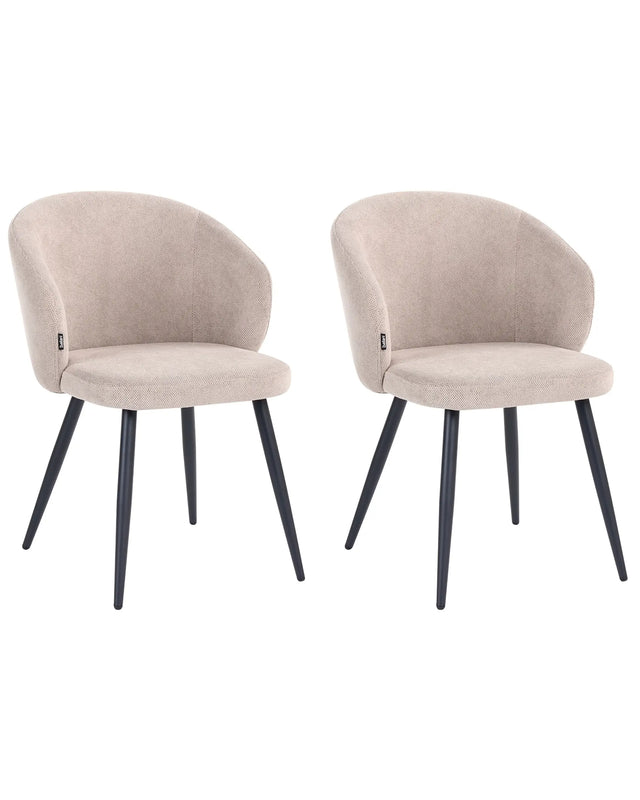 Set of 2 Dining Accent Chairs Taupe Upholstery without Armrests Metal Base Retro Design Beliani