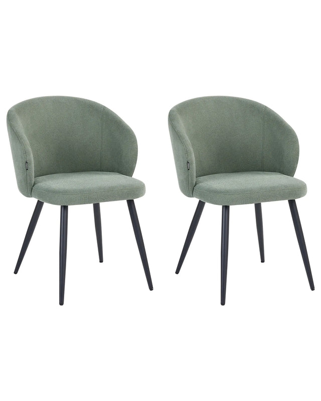 Set of 2 Dining Accent Chairs Light Green Upholstery without Armrests Metal Base Retro Design Beliani