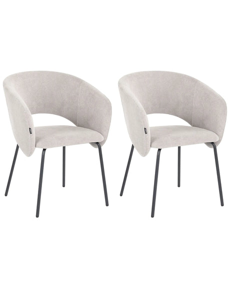 Set of 2 Dining Accent Chairs Off-White Upholstery without Armrests Metal Base Retro Design Beliani