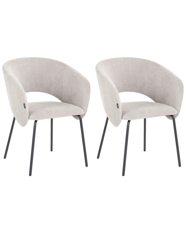 Set of 2 Dining Accent Chairs Off-White Upholstery without Armrests Metal Base Retro Design Beliani
