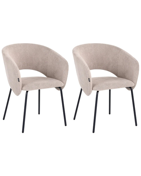 Set of 2 Dining Accent Chairs Taupe Upholstery without Armrests Metal Base Retro Design Beliani