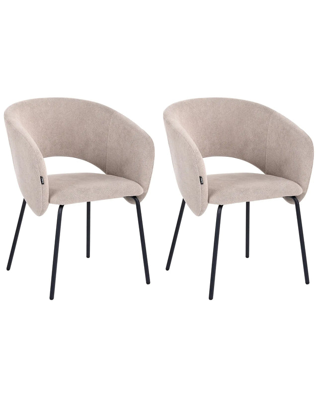 Set of 2 Dining Accent Chairs Taupe Upholstery without Armrests Metal Base Retro Design Beliani