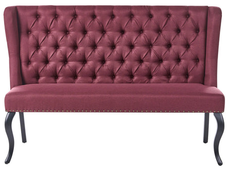 Kitchen Sofa Dark Red Polyester Fabric Upholstery 2-Seater Wingback Tufted Black Cabriole Legs Beliani