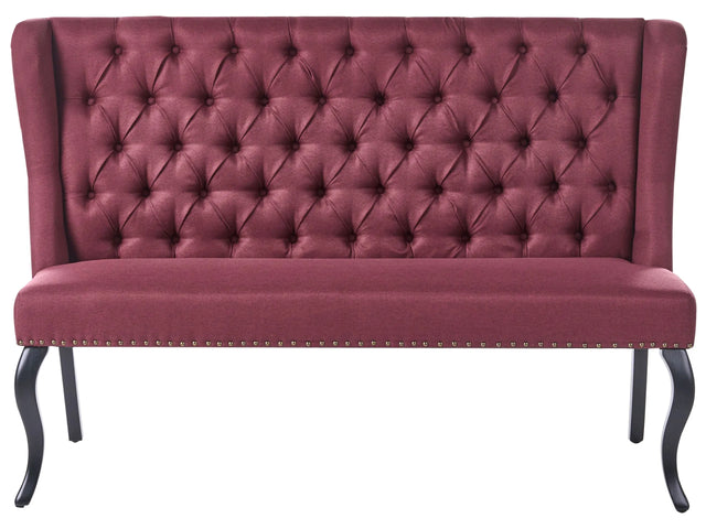 Kitchen Sofa Dark Red Polyester Fabric Upholstery 2-Seater Wingback Tufted Black Cabriole Legs Beliani