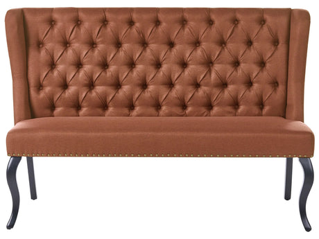 Kitchen Sofa Golden Brown Polyester Fabric Easy-to-Clean Upholstery 2-Seater Wingback Tufted Black Cabriole Legs Beliani