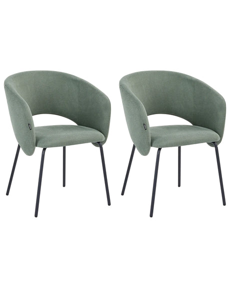 Set of 2 Dining Accent Chairs Light Green Upholstery without Armrests Metal Base Retro Design Beliani