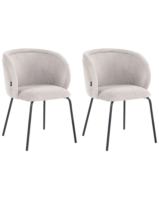 Set of 2 Dining Accent Chairs Off-White Upholstery without Armrests Metal Base Retro Design Beliani