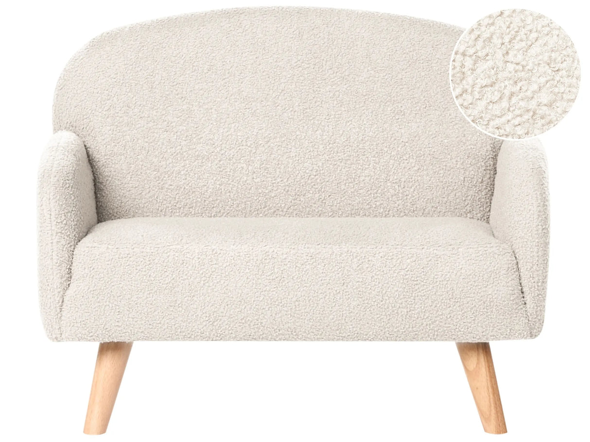 Kids Sofa Beige Boucle Upholstered with Armrests Modern 1-Seater Toddler Couch Beliani