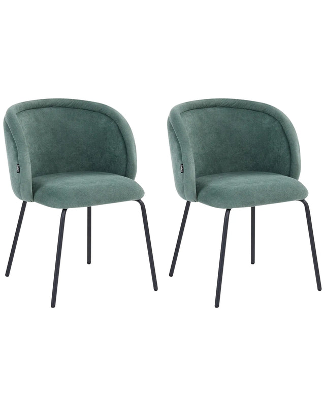 Set of 2 Dining Accent Chairs Light Green Upholstery without Armrests Metal Base Retro Design Beliani