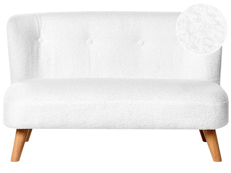 Kids Sofa White Boucle Upholstered with Armrests Modern Toddler Couch Beliani