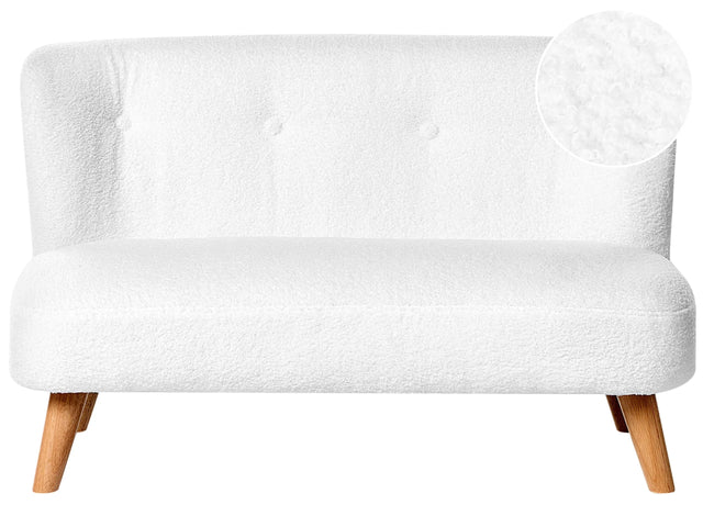 Kids Sofa White Boucle Upholstered with Armrests Modern Toddler Couch Beliani