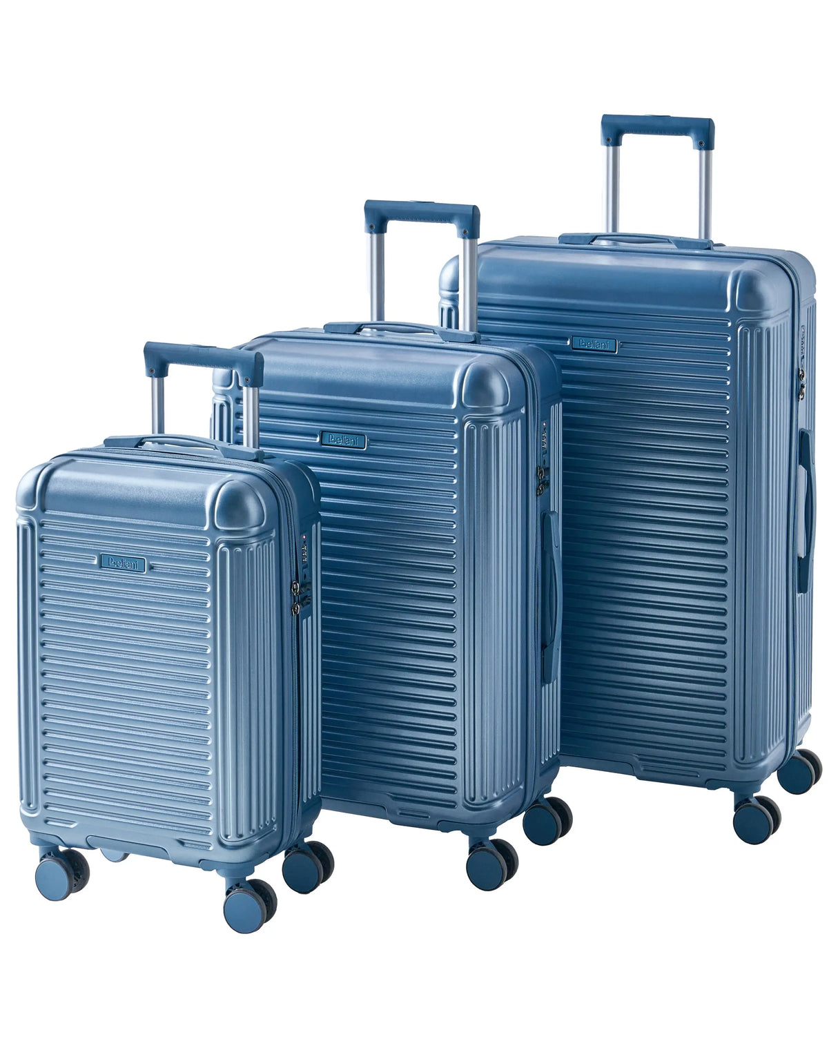 Set of 3 Suitcases Blue Synthetic Material Iron Silent Wheels Anti-Theft Zipper 3 Sizes TSA Lock Comfort Beliani