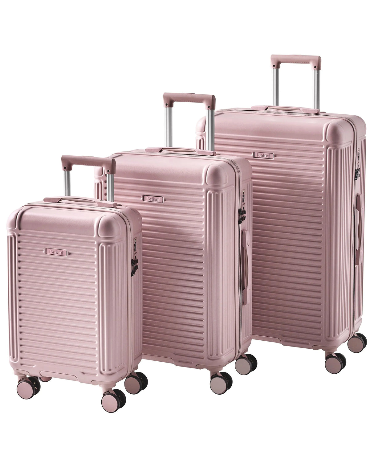 Set of 3 Suitcases Pink Synthetic Material Iron Silent Wheels Anti-Theft Zipper 3 Sizes TSA Lock Comfort Beliani