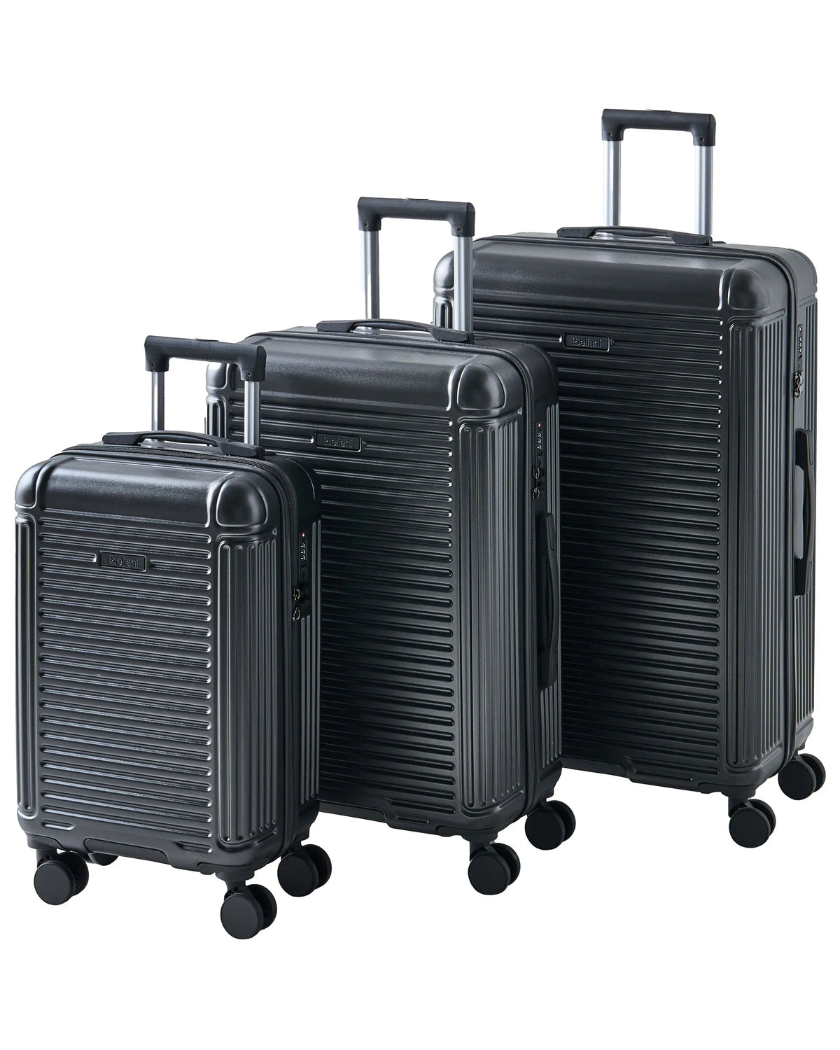 Set of 3 Suitcases Dark Grey Synthetic Material Iron Silent Wheels Anti-Theft Zipper 3 Sizes TSA Lock Comfort Beliani