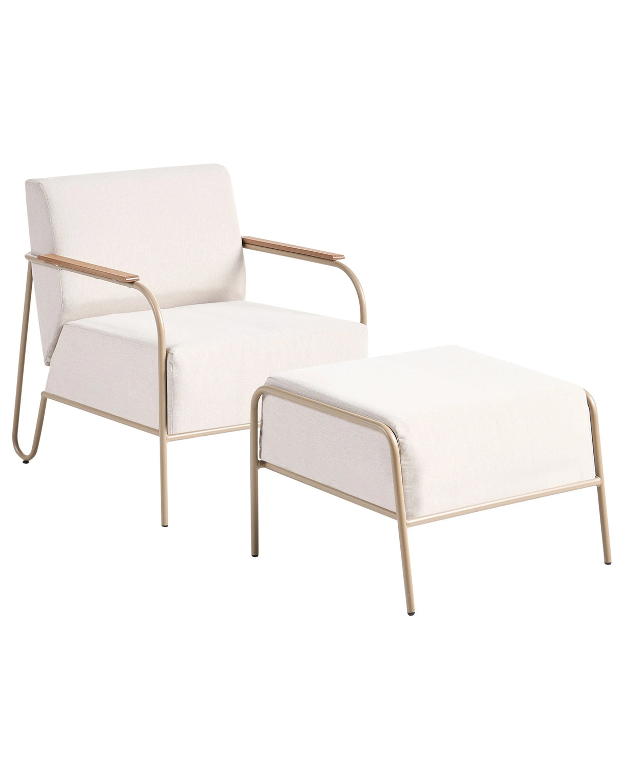 Garden Chair Beige Upholstered Cushions Seat Backrest Metal Frame with Footrest Modern Outdoor Patio Design Beliani