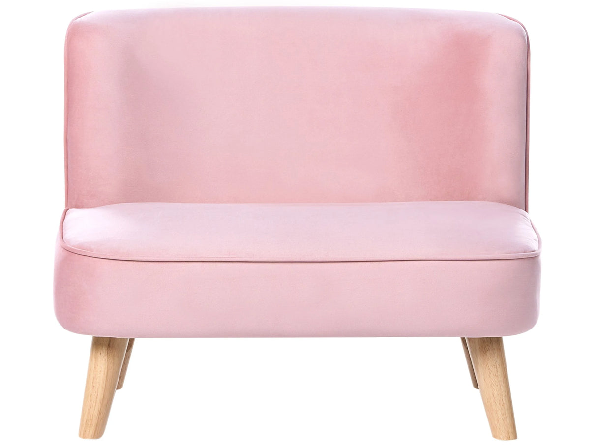 Kids Sofa Pink Velvet Upholstered Armless  Modern Children Toddler Couch Beliani