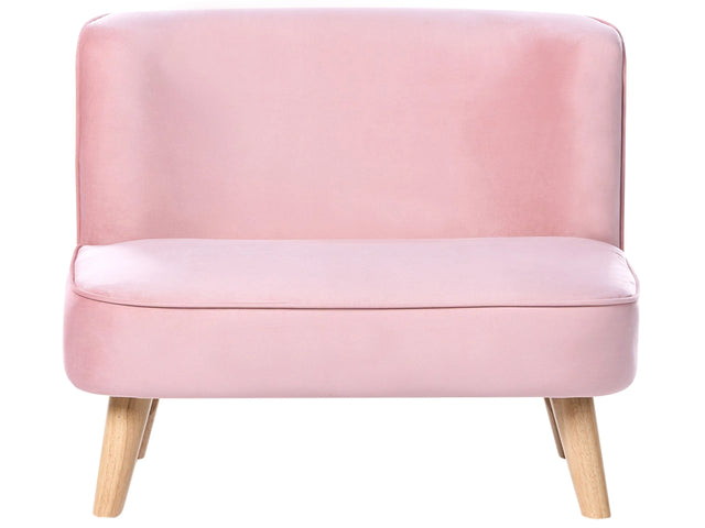 Kids Sofa Pink Velvet Upholstered Armless  Modern Children Toddler Couch Beliani