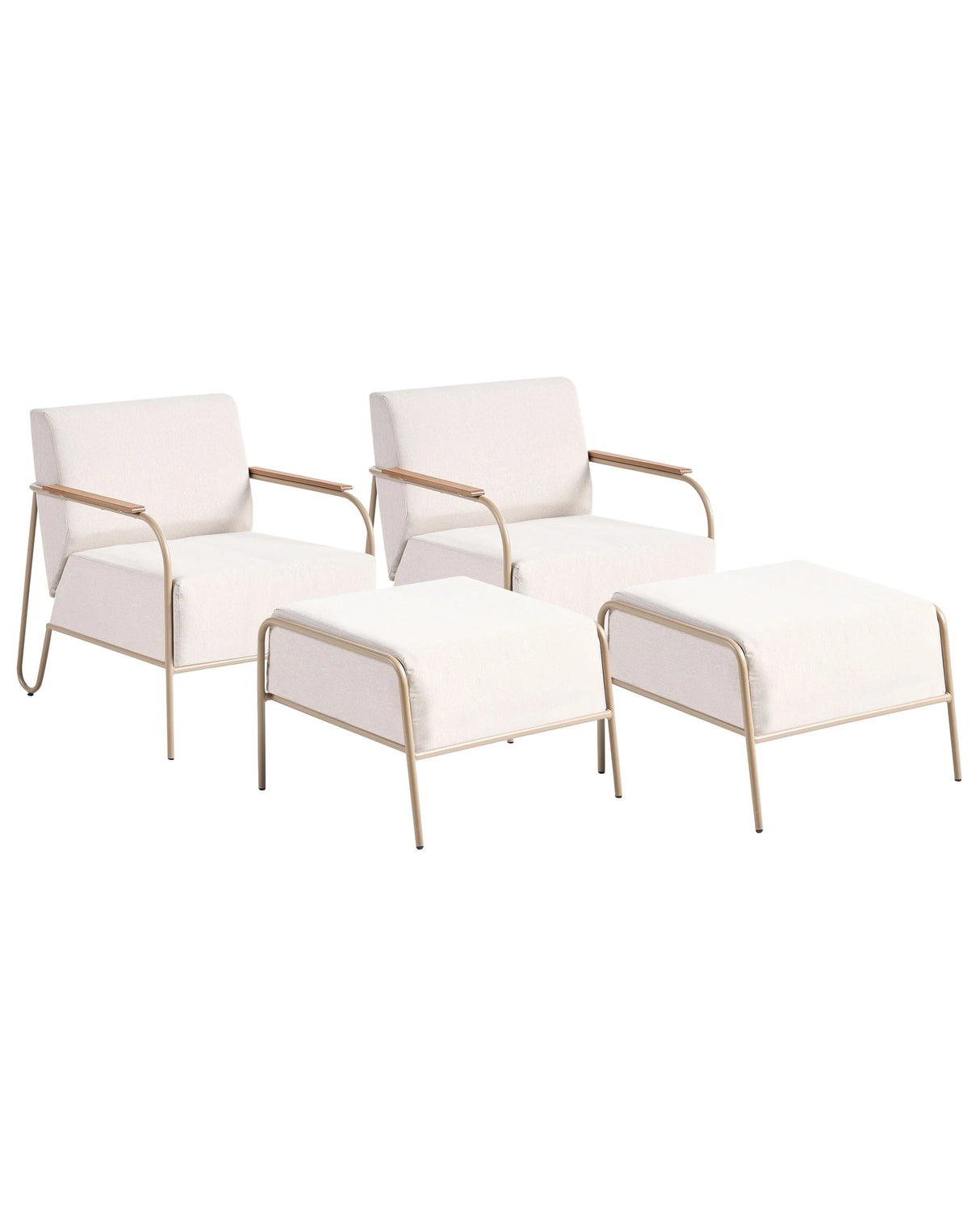 Set of 2 Garden Chair Beige Upholstered Cushions Seat Backrest Metal Frame with Footrest Modern Outdoor Patio Design Beliani