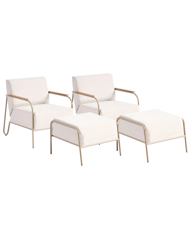 Set of 2 Garden Chair Beige Upholstered Cushions Seat Backrest Metal Frame with Footrest Modern Outdoor Patio Design Beliani