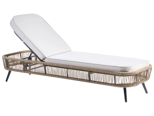 Garden Outdoor Lounger Beige PE Rattan Aluminium Polyester Fabric Cushion Adjustable Reclining Backrest Beliani