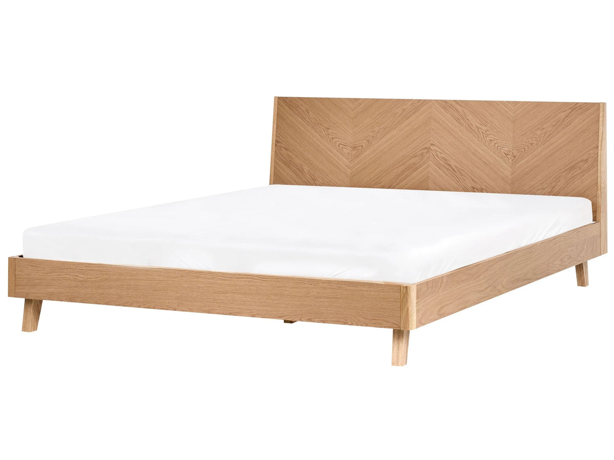 Wooden Bed Light Oak MDF Oak Veneer EU Super King Size 6ft Classic Bed Frame Beliani