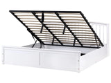 Ottoman Bed White Pine Wood EU Super King Size 6ft with Lift-Up Frame Beliani