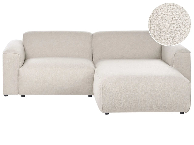 Left-Hand Corner Sofa Beige Boucle Upholstery Pine Wood Legs 3 Seater Living Room Beliani
