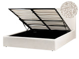 Ottoman Bed Off-White Boucle EU Double Size 4ft6 Fabric Upholstery with Wide Headboard and Storage Lift-Up Slatted Base Beliani