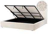 Ottoman Bed Off-White Boucle EU Super KingSize 6ft Fabric Upholstery with Wide Headboard and Storage Lift-Up Slatted Base Beliani