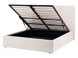 Ottoman Bed Light Beige Fabric EU Double Size 4ft6 Fabric Upholstery with Wide Headboard and Storage Lift-Up Slatted Base Beliani