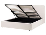 Ottoman Bed Light Beige Fabric Upholstery EU King Size 5ft3 with Wide Headboard and Storage Lift-Up Slatted Base Beliani