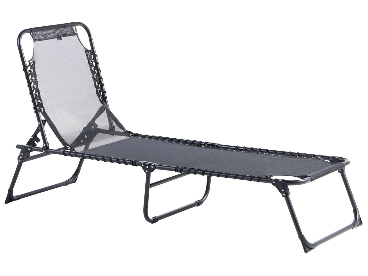 Sun Lounger Black Textilene Seat Folding Steel Frame Adjustable Backrest UV Resistant Beliani