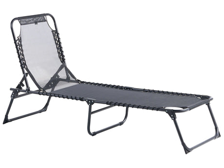 Sun Lounger Black Textilene Seat Folding Steel Frame Adjustable Backrest UV Resistant Beliani