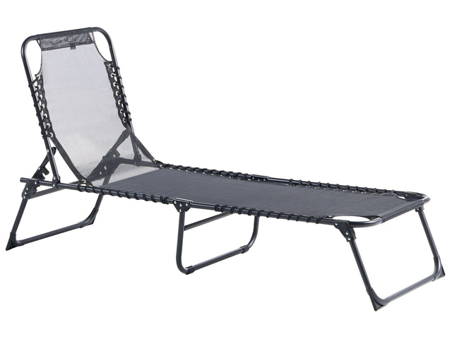 Sun Lounger Black Textilene Seat Folding Steel Frame Adjustable Backrest UV Resistant Beliani