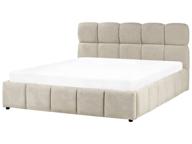 Ottoman Bed Taupe Fabric EU King Size 5ft3 Tufted with Lift-Up Sprung Frame Storage Beliani