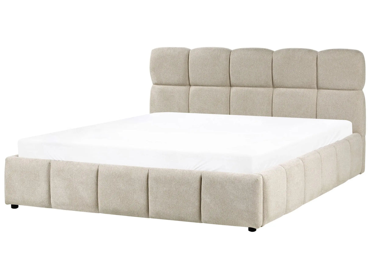 Ottoman Bed Taupe Fabric EU Super King Size 6ft Tufted with Lift-Up Sprung Frame Storage Beliani