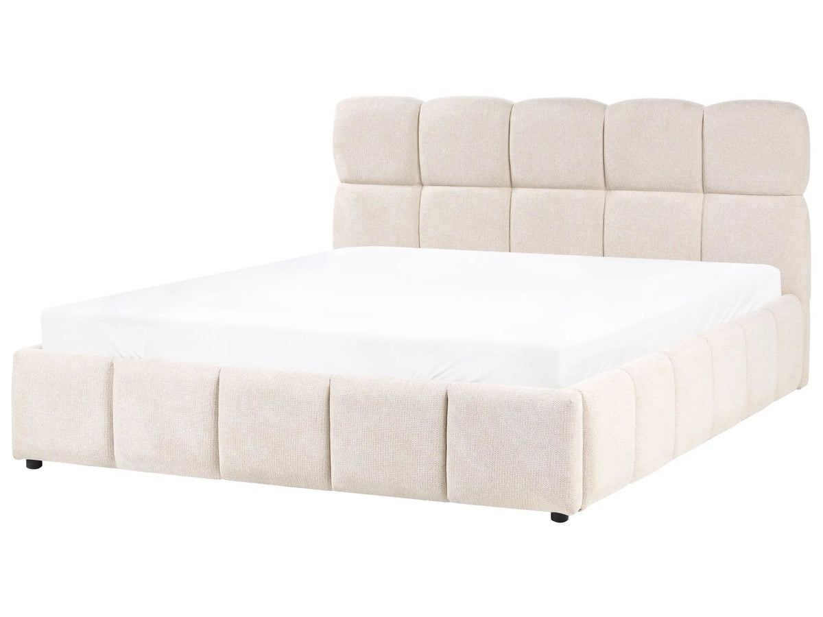 Ottoman Bed Light Beige Fabric EU King Size 5ft3 Tufted with Lift-Up Sprung Frame Storage Beliani