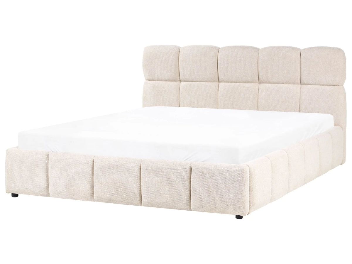 Ottoman Bed Light Beige Fabric EU Super King Size 6ft Tufted with Lift-Up Sprung Frame Storage Beliani