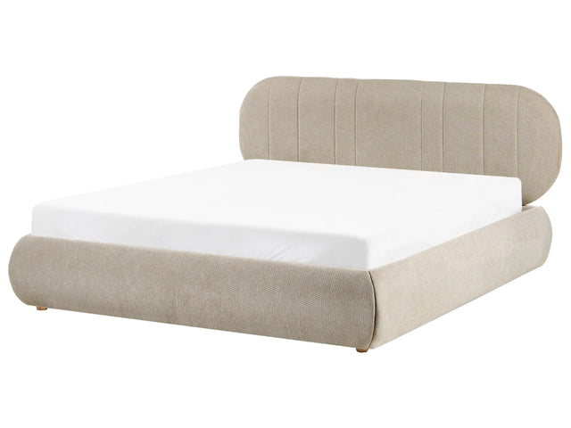 Ottoman Bed Taupe Fabric EU King Size 5ft3 Tufted with Lift-Up Sprung Frame Storage Beliani