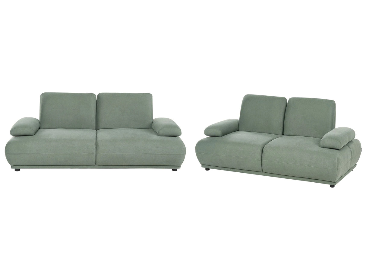 Sofa 3+2 Seater Set Light Green Fabric Upholstery Water-Repellent Wooden Legs Adjustable Backrest &amp; Armrests Living Room Furniture Beliani