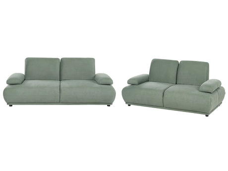 Sofa 3+2 Seater Set Light Green Fabric Upholstery Water-Repellent Wooden Legs Adjustable Backrest &amp; Armrests Living Room Furniture Beliani