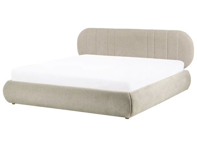 Ottoman Bed Taupe Fabric EU Super King Size 6ft Tufted with Lift-Up Sprung Frame Storage Beliani